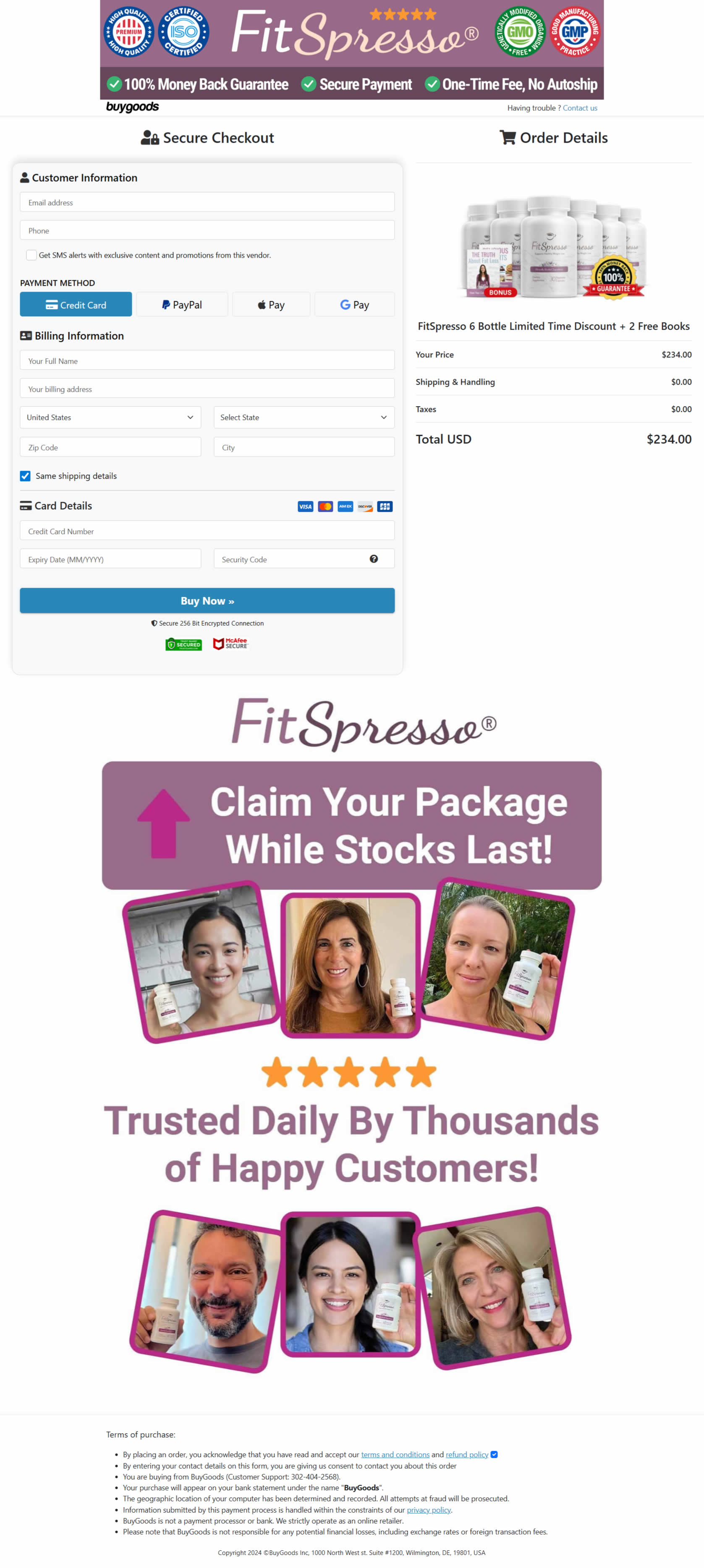 FitSpresso Order Checkout Page